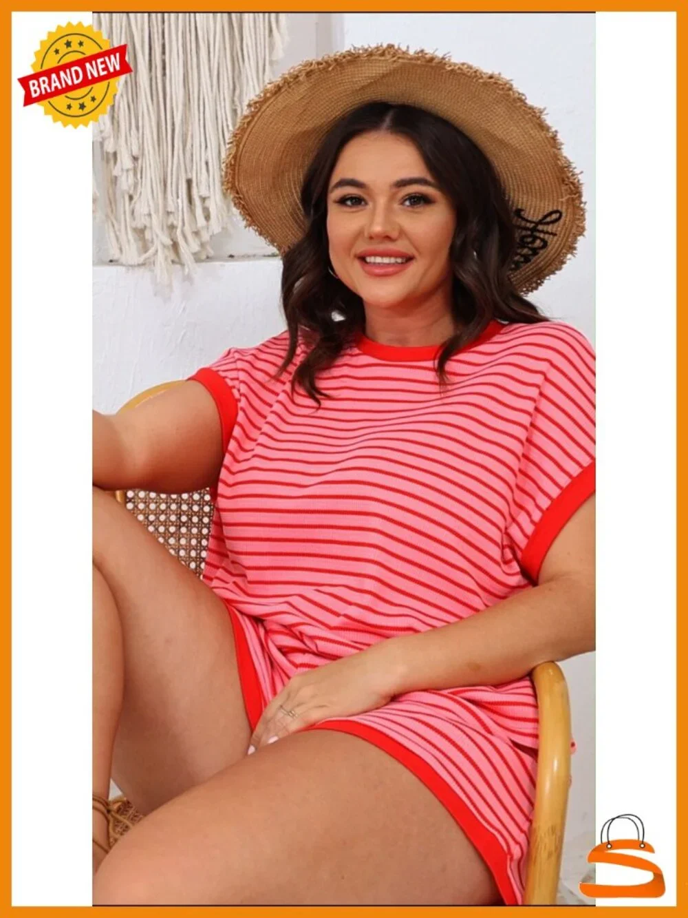 Plus Size Lounge Set 2 Piece Stripe Short Sleeve Top Shorts Summer Casual